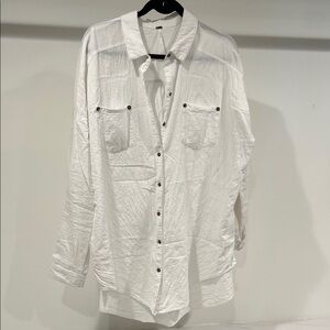 Free People White Oversized Button Down Shirt